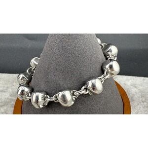 Skull Charm Bracelet Goth Steampunk Silver Tone 6"